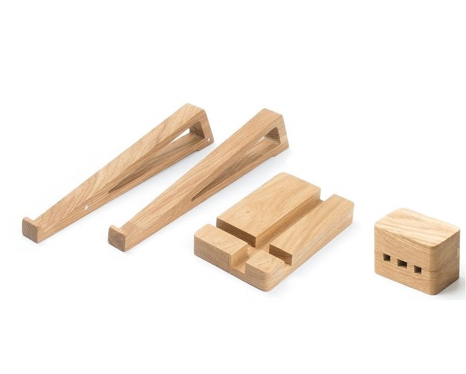 KEEBORI Wooden Cable Organizer Magnetic Cord Holder for Desk, Nightstand & Workstation Natural Oak Wire Management Clip (Laptop Stand Combo) 1