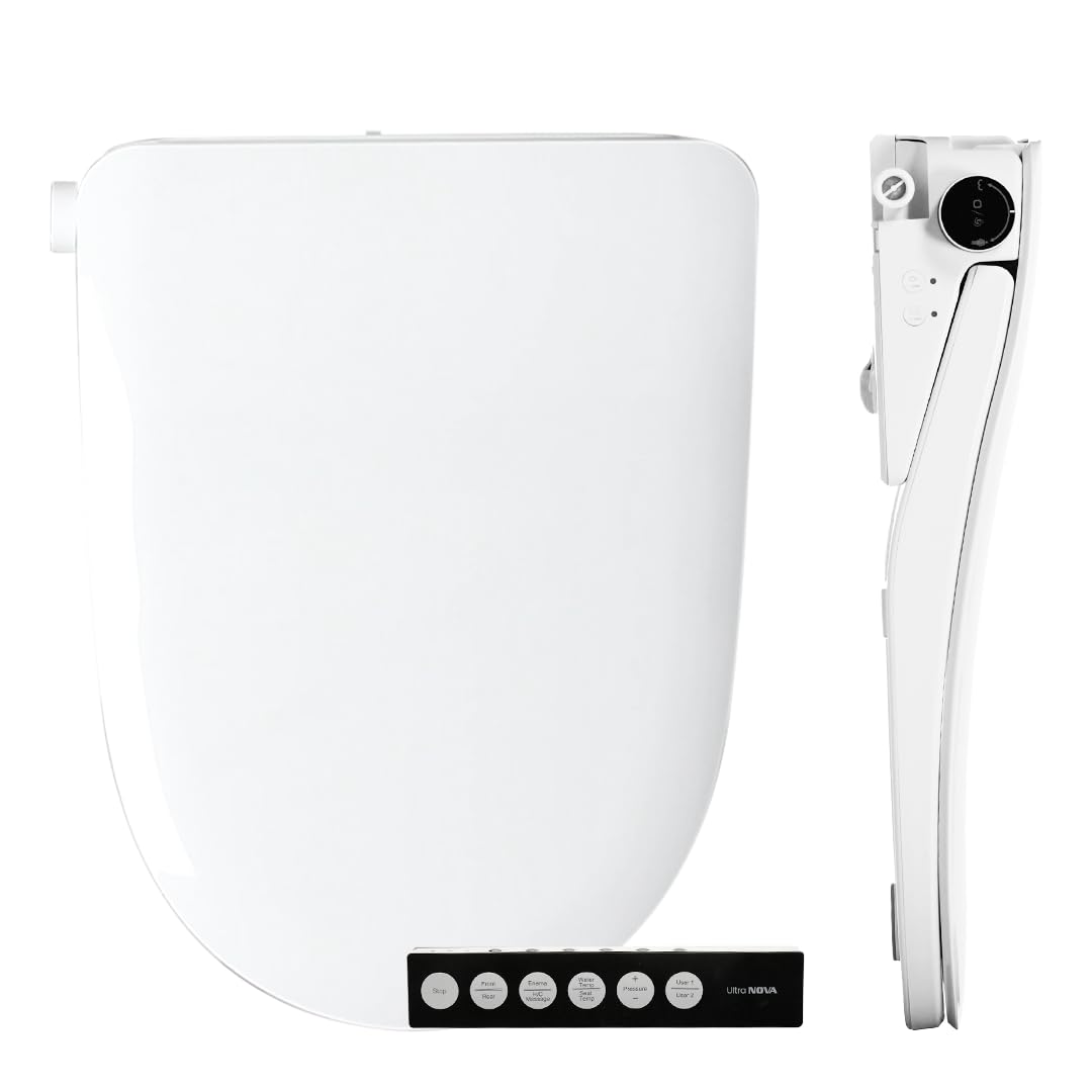 Ultra Nova Elongated Bidet Toilet Seat, White,Ultra Slim Profile, Auto Opening, Unlimited Warm Water, LED Night Light, Wireless Remote Control With Wall Mount, Sittable Lid, 3 Year Warranty