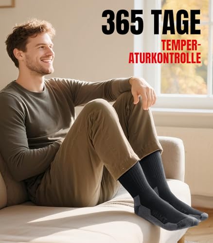 PULIOU Merino Socken Herren Damen Thermosocken Wandersocken Outdoor & Trekking-Socken, Anti-Blasen, Gepolstert Arbeitssocken Wintersocken，Schwarz 43-46