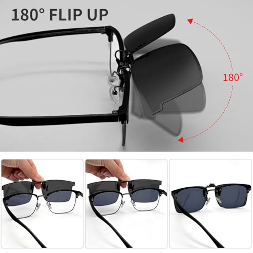 3pc Polarized Unisex Clip on Flip up Sunglasses over Prescription and Reading Glasses Frames Blue&Grey&Silver Color4