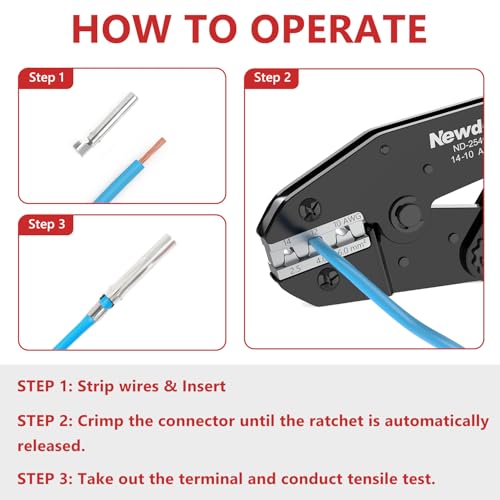 Image of Newdeli Wire Crimping Tool for Solar Connectors - AWG 14 12 10 MC4 Crimping Tool Ratchet Wire Crimper for MC4 Connector Ratcheting Crimping Plier Crimp Tool