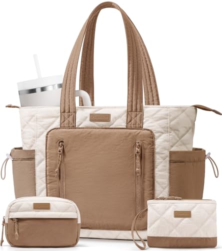 Bagstellar Puffer Tote Bag for Women, Lightweight Puffy Work Laptop Handbag