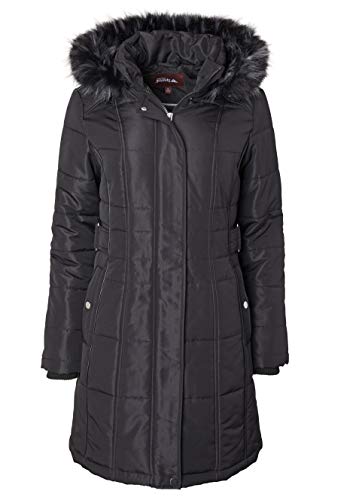 Women's Long Down Alternative Puffer Coat Detachable Plush Lined Fur Trim Hood - Black (2X)3