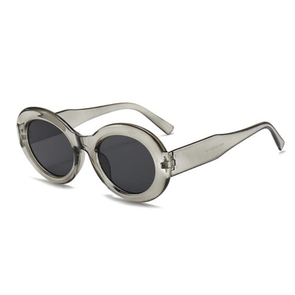 Retro Oval Frame Sunglasses Men and Women UV Protection Sunglasses Gray Frame Gradually Gray Flakes