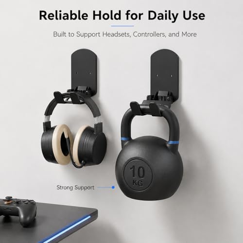 Image of BendJoy Headphone Stand for Desk, No Drill Sticky Headset Hook, Wall Mount Headphone Holder for AirPods Max and All Headphones, PC Gaming Accessories for Student Dorm and Computer Setup