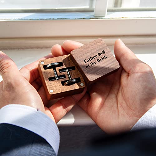 Muujee Father Of The Bride Cufflinks With Engraved Wood Gift Box - Gun Metal Cufflinks For Men Wedding Cuff Links Father Of The Bride Gifts #TOP3