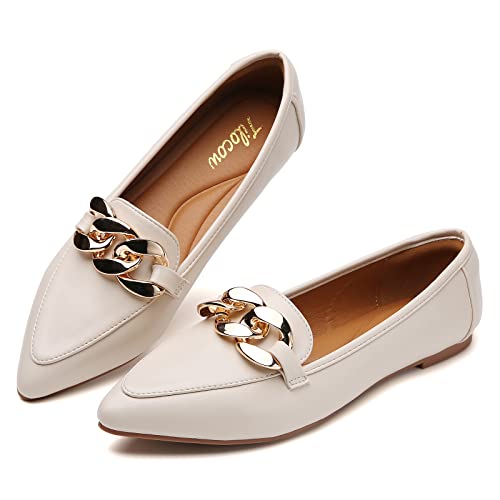 Tilocow Chain Flats Shoes, Loafers for Women Dressy Slip On Pointed Toe Flats, Work Shoes for Women