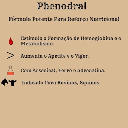 Phenodral 15ml Tônico Estimulante Metabólico Bovino Equino Apetite Hemoglobina Ferro Adrenalina Arse