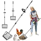 Foandbevi Chicken Poop Scooper and Rake with Ergonomic Handle, 2 in 1 Large Metal Chicken Coop Scoop for Poop with Adjustable Stainless Steel Pole, Sand Sifting Shovel for Chicken Coop Accessories
