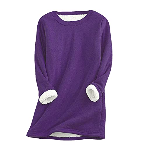 OutTop Women Tunic Tops for Leggings Winter Warm Sherpa Fleece Lined Loungewear Undershirt Long Johns Thermal Underwear (Purple, M)