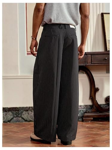 Verdusa Men's Baggy Dress Pants Striped Wide Leg Business Work Trousers with Pockets2