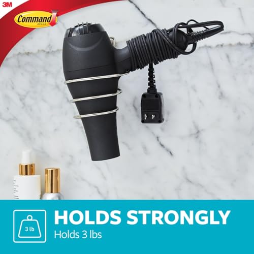 Image of Command Hair Dryer Holder, Satin Nickel, 1 Dryer Holder, 2 Water Resistant Strips, Damage-Free Bathroom Organization and Decor