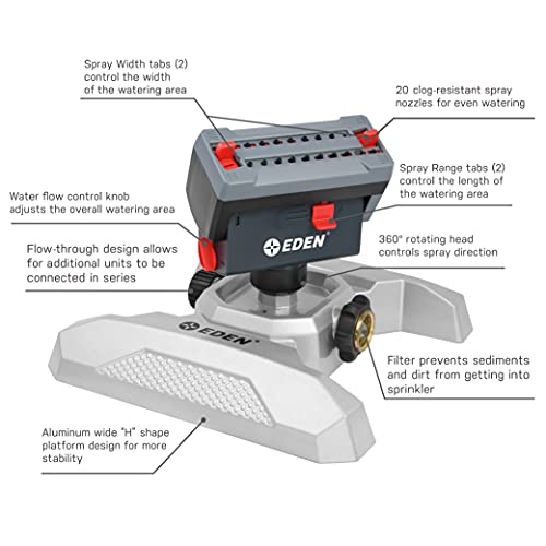 Eden 94127 Adjustable 4-Way Mini Turbo Oscillating Sprinkler W/Quick Connect Starter Set, Metal 20 Nozzle, Covers Up To 4,250 Sq. Ft #TOP1