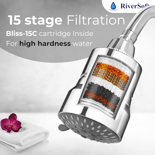 Image of RiverSoft DIVA-03 shower filter for higher hardness | 3 Mode Spray Setting | Water Softener for Bathroom | Hard water filter (Chrome, Pack of 1)