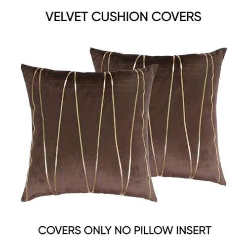 Image of Amazon Brand - Umi Gold Leather Striped Pack of 2 Throw Pillow Covers Velvet Decorative Cushion Covers Cases for Sofa Bedroom Livingroom Car 14 x 14 in Coffee Color