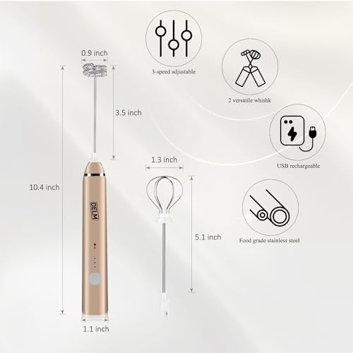 DELM Elektrische Melkopschuimer, Koffieopschuimer, Oplaadbaar, Drankmixer, Handopschuimer, Mixer, Kitchen Aid, Handmixer, Elektrische Mixer, USB Oplaadbaar, Kogelvrij (BEIGE) - Afbeelding 3