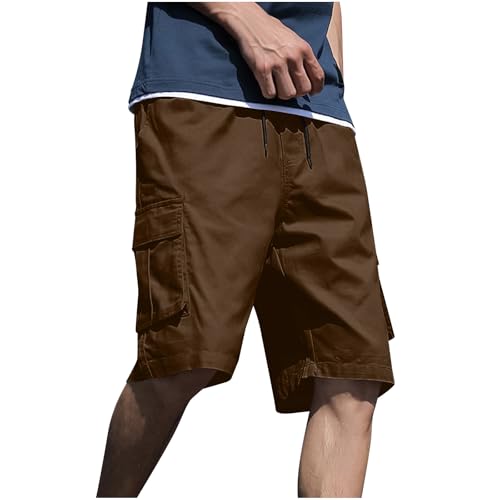 Image of Mens Cargo Shorts Lightweight Stretch Outdoor Hiking Short Gym Casual Shorts Drawstring Elastic Waist Multi Pockets