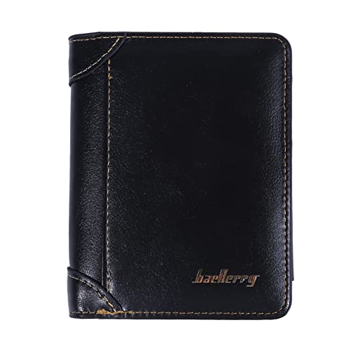 Men's Short Wallet Multi-card Tri-fold Zipper Coin Purse Casual Card Bag,Black4