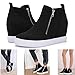 Athlefit Women's Hidden Wedge Sneakers Platform Booties Casual Shoes Wedgie Sneakers Size 6 Black