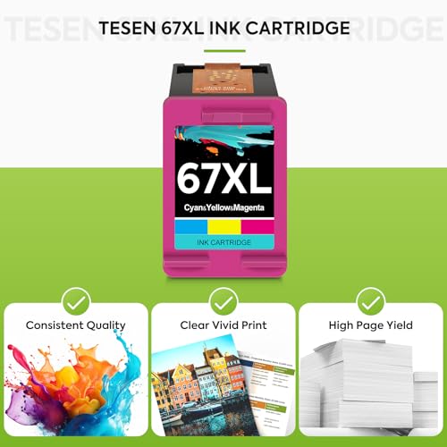 Image of 67XL Color Remanufactured Ink Cartridge Replacement for HP Ink 67 67XL Printer Ink use for DeskJet 2700 2700e 2755e 2855e 2800 4155e 4255e 4100 Envy 6400 6055 6055e 6455e Printer 1-Pack