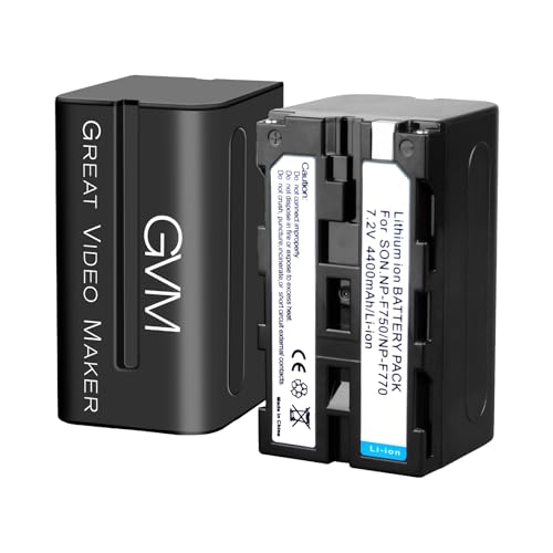 Image of GVM 2 Packs NP-F750 Replacement Batteries 7.2V 4400mAh with Dual Travel Chargers, Compatible with NP-F550 /570 /750 /770 /960 /970 /DCR /DSR /HDR /FDR /HVR /HVL Camera Camcorder LED Video Light Slider Monitor