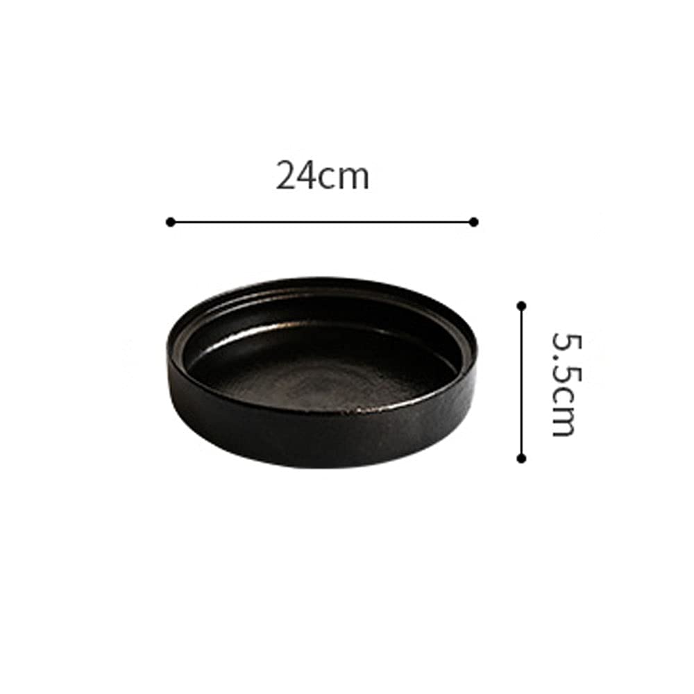 Plato de cerámica de 31 x 18,5 x 3 cm, Apto para Cocina, Restaurante, Plato de Porcelana, Ensalada, Filete, Plato de Cena Negro Mate (Color: A) (C)