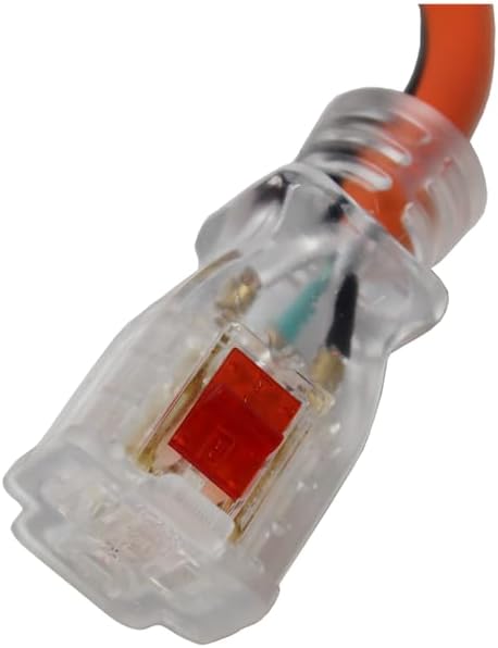 K Tool International XD73345 110 Volt 25' Electrical Power Cord, 14-3 Triple Tap, LED Indicator Light Ends, Abrasion/Weather Resistant, Flame Retardant, Slide Lock, Vinyl Covering, Orange/Black