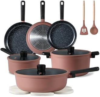 CAROTE Non Stick Pots and Pans Set, Cookware Sets Nonstick 16 Piece, Kitchen Cooking Set with Stay-Cool Handles,with Silicone Tools and Pot Protectors