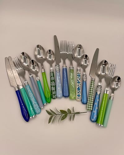 Image of Gypsy Color Eclectic Blue & Green Mix & Match Stainless Steel Flatware Collection, Set of 16 (Pack of 3)