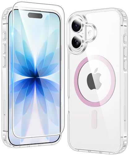 Image of FNTCASE for iPhone 17 Case Clear: Magnetic Phone Cases Compatible with Magsafe Slim Anti Yellowing Military Grade Drop Protection Rugged Shockproof Protective Transparent Cell Cover (C-A Pink)