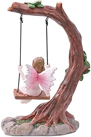 Pelle & Sol 14cm Fairy Swinging on Tree Statue Ornament - Resin Outdoor Garden Accessories, Fairy Figurines Statue for DIY Home Decoration Christmas Gift