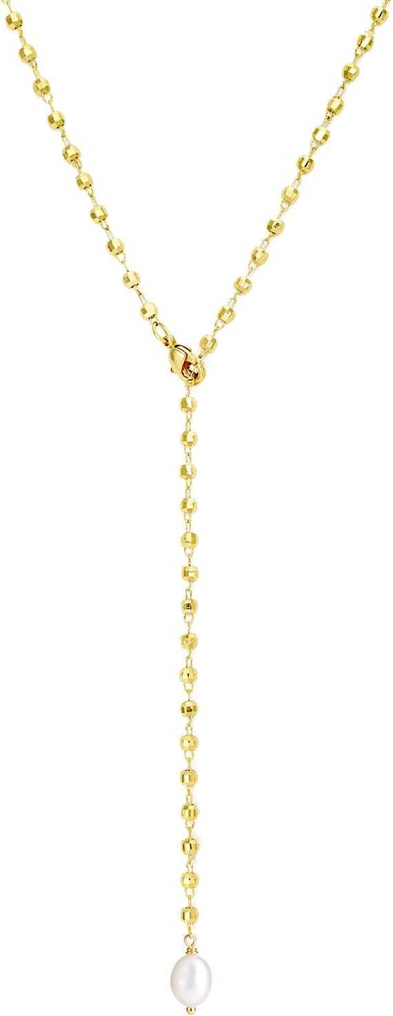 S.J JEWELRY Womens Handmade CZ Simple Delicate 14K Gold Plated/Rose Gold Plated/Silver Plated Lariat Simple Baton Adjustable Y Necklace