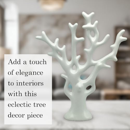 Image of NOSCOMP Home Decor White Fortune Tree Statue Ceramic Figures Showpieces for Home Decor - White