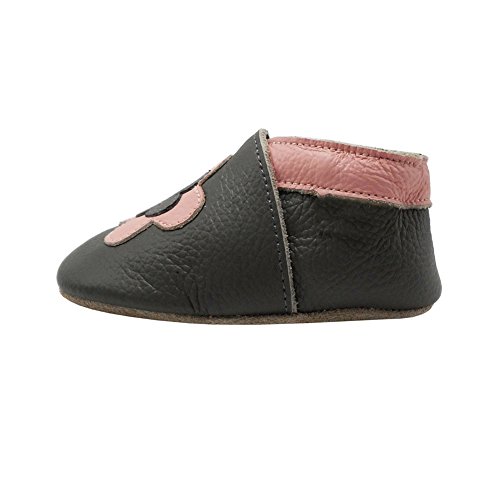 Yihakids Soft Sole Baby Girl Shoes Toddler Leather Moccasins Cartoon Flower Baby Slippers (4-4.5 Us/0-6 Mo./4.7In, Gray) #TOP4