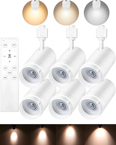 Motrackcao Zoomable 30W LED Track Lighting Heads,2700K-6500K Stepless Dimming H Type Dimmable Rail Ceiling Track Lights Fixtures,3000LM,Flicker Free 15°to 60°CRI90,White 6 Pack