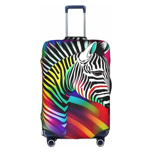 Colorful Rainbow Zebra Print Personalized Travel Luggage Cover With Zipper, Elastic Luggage Cover,For Daily Use