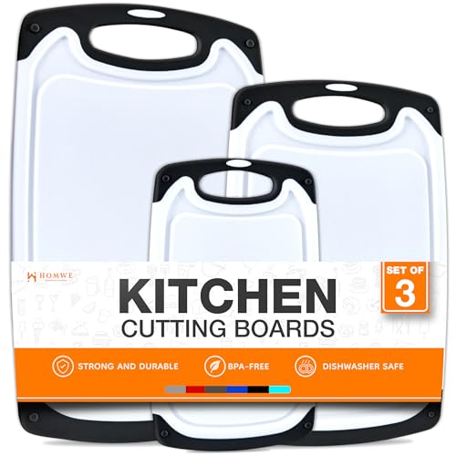 Cutting Boards for Kitchen - BPA-Free Chopping Board - Different Sizes & Non Slip Handles - Reversible, Large Cutting Board Set - Unique Gifts for Cooks Who Have Everything - 3-Pack Black by HOMWE - Used condition - US$19.67