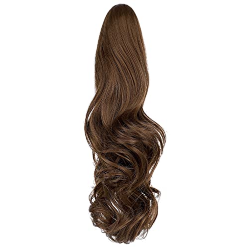 Felendy Ponytail Extension Claw 18" 20" Curly Wavy Straight Clip In Hairpiece One Piece A Jaw Long Pony Tails For Women Light Chestnut Brown #TOP1