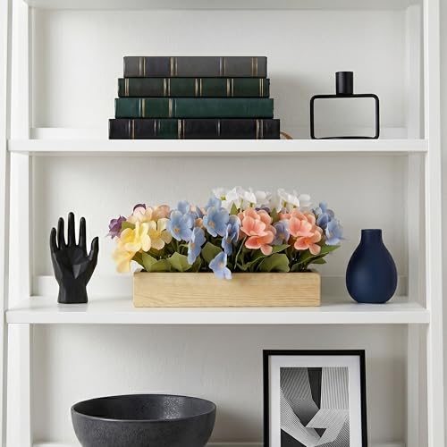 Image of Dekorly Artificial Hydrangea Flower Arrangement with Wooden Planter (24 CM) | Premium Realistic Floral Decor for Table & Living Room | Stylish Indoor Decor for Living Room