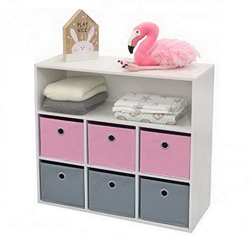 Meuble 6 Paniers+ 1 Niche, Multicolore, 76,5x29,5x70 cm