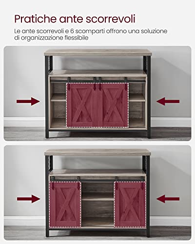 VASAGLE Credenza, Mobile da Cucina, Armadietto Organizzatore, con 2 Ante Scorrevoli, 33 x 100 x 80 cm, Ripiani Regolabili, Stile Country, per Soggiorno, Greige Melange e Nero Inchiostro LSC092B02 - Immagine 5