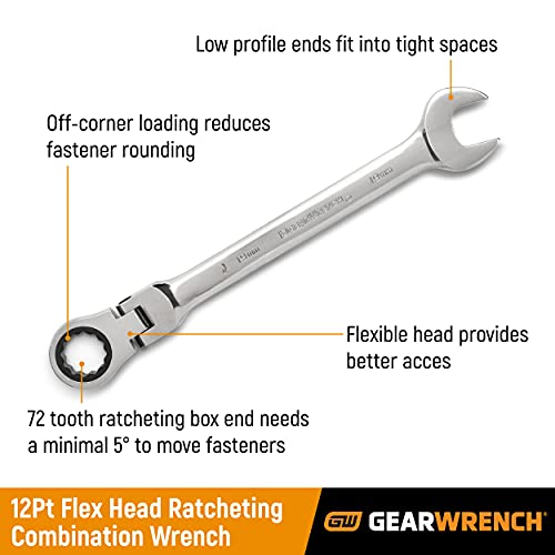 Image of GEARWRENCH 14 Pc. 12 Pt. Flex Head Ratcehting Combination Wrench Set, SAE /Metric - 85141