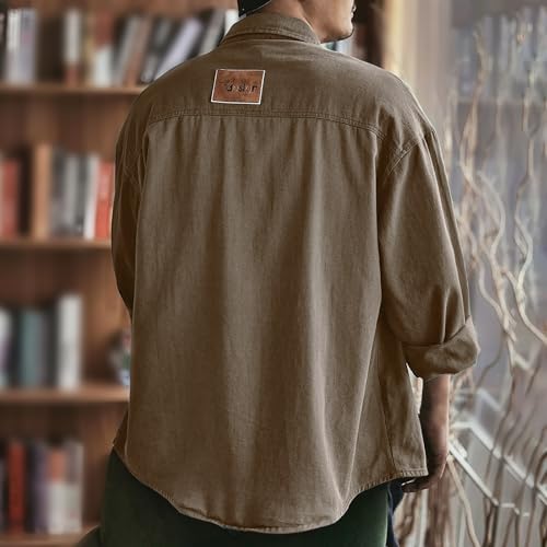 Men's Cargo Denim Jacket Long Sleeve Button Down Jean Coat with Pockets3