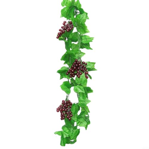 Honseadek Vid de uva artificial, 4 paquetes, 7.5 pies cada uno, vides de frutas de plástico con uvas realistas, follaje verde, guirnalda decorativa para interiores y exteriores para el hogar