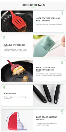 Image of Oren Empower Set of 5 Silicone Spatula & Kitchen Utensil with Hook Design for Cooking, Baking & Mixing /Non-Stick BPA Free /Heat Resistant Item, Flexible Non Toxic Silicon Cookware Tools - Red