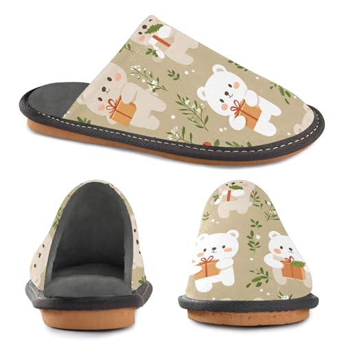 Bear Present with Flower Fuzzy Slippers Soft Home Bedroom Slippers for Women Men House Shoes4