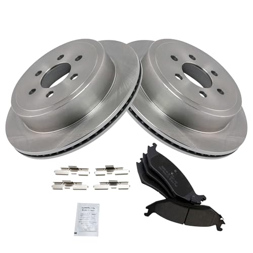 Image of TRQ Rear Brake Pad and Rotor Set Semi Metallic Rotors Compatible with 2003 Dodge Durango