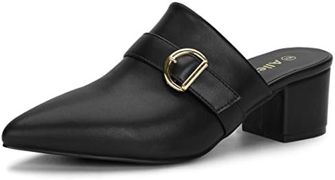 Allegra K Women's Pointed Toe Slip On Block Heel Sandals Black Mules - 9 M US