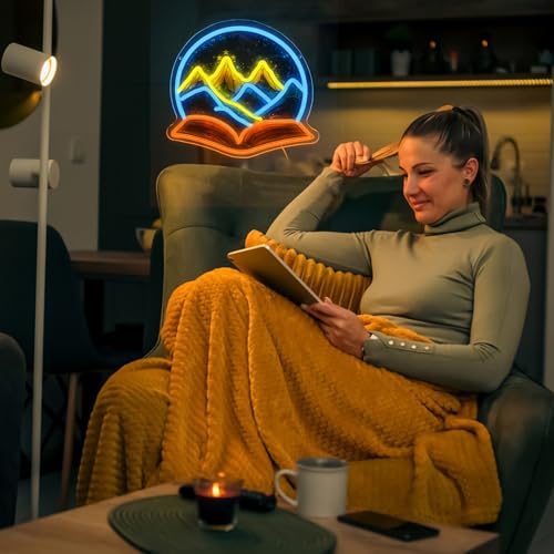 Image of Book Neon Sign - Throne of Glass LED Neon Light - ACOTAR-Inspired USB Night Light for Readers, Bedroom & Novel Fans Book Shelf Decor (12.2x13.8In)