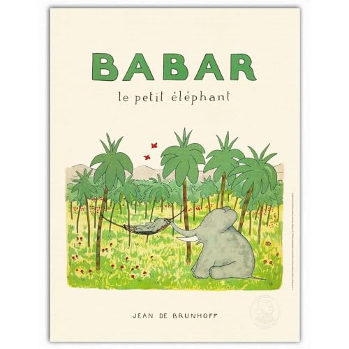 Poster Babar éléphant sous les palmiers 30x40cm Oneart pour décoration murale